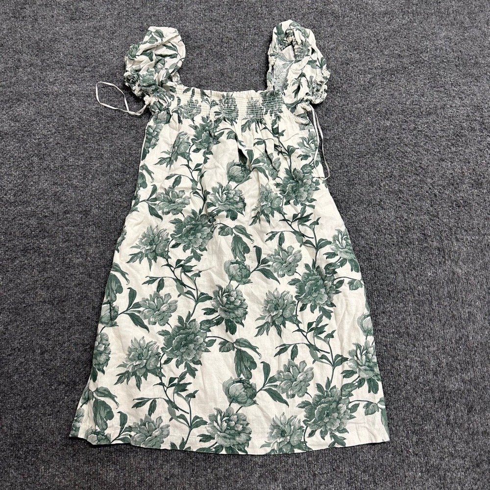 Abercrombie & Fitch Dress Womens XS White Green Floral Linen Smocked Mini Dress